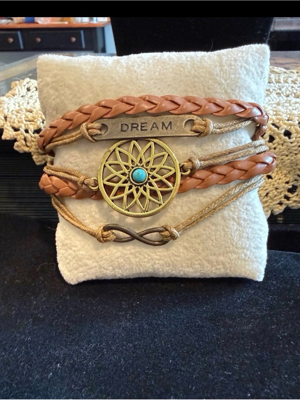 Boho Dream Braided Tan Bracelet with Turquoise Accent